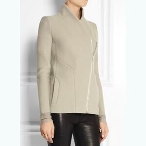 IRO Curty Virgin Wool Longline Slim Moto Jacket Blazer Beige Gray 40 US 8